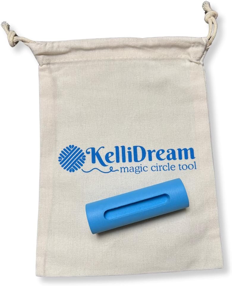 KelliDream The Original Magic Circle Crochet Tool w Right & Left-Handed Color Printed Instructions & Videos & Canvas Yarn Bag Holder, Learn How to Make a Magic Circle Stitch w All Yarn Sizes (Blue) - Image 1